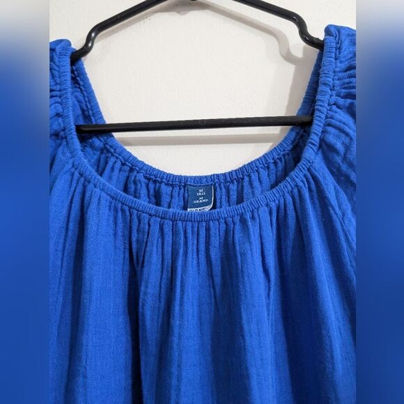 Old navy 💯 Cotton gauze  Puff-Sleeve Tiered Mini Swing Dress  blue size - Picture 5 of 12
